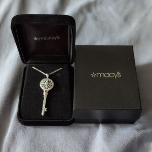Macy's Sterling Silver And Diamonds Key Necklace with Intricate Design